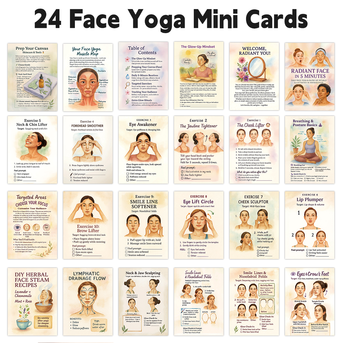 24pcs Radiant Face Yoga Cards, – обзор и цена Health Wellness Card